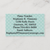 Klavier-Tastatur-Gewohnheits-Visitenkarten Visitenkarte (Rückseite)