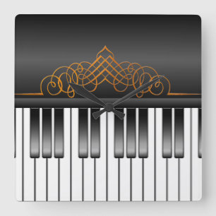 Klavier-Tastatur Quadratische Wanduhr