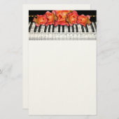Klavier-Tastatur-Rosen und Musiknoten Briefpapier (Vorne/Hinten)