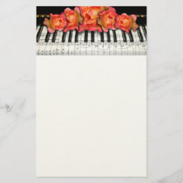 Klavier-Tastatur-Rosen und Musiknoten Briefpapier