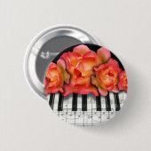 Klavier-Tastatur-Rosen und Musiknoten Button (Vorne & Hinten)