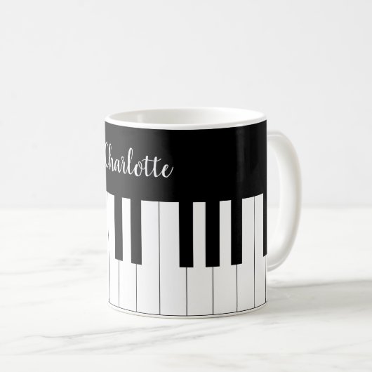 Klavier-Tastatur, Schwarzweiss-Tasse Kaffeetasse (VorderseiteRechts)