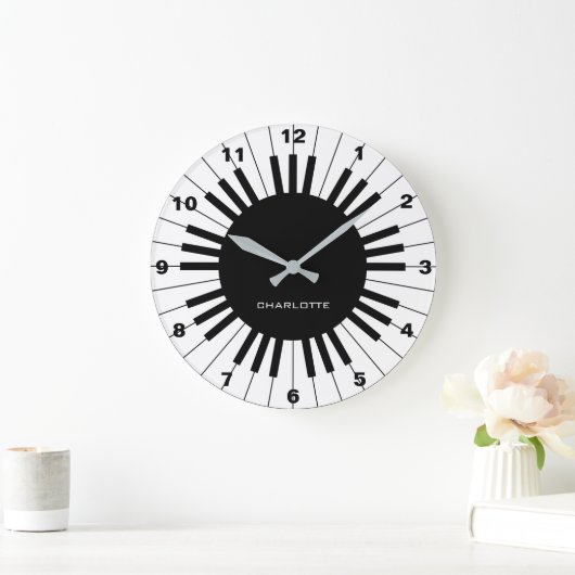 Klavier-Tastatur, Schwarzweiss-Uhr Große Wanduhr (Zuhause)