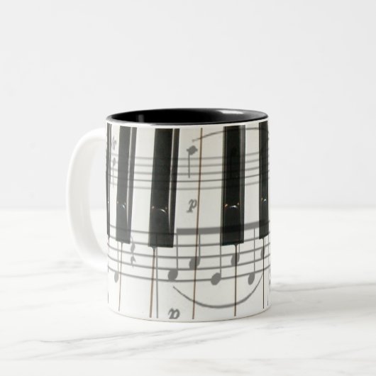 Klavier-Tastatur und Musiknoten Zweifarbige Tasse (Vorderseite Links)