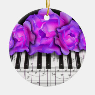Klavier-Tastatur-und Rosen-Weihnachtsverzierung Keramik Ornament