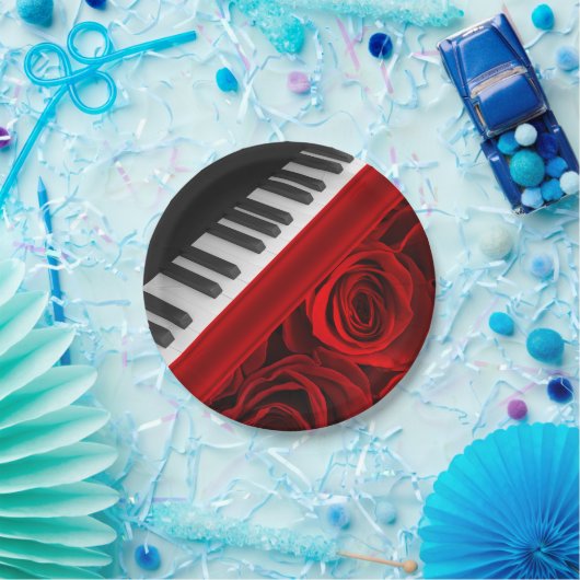 Klavier und Rosen Pappteller (Party)