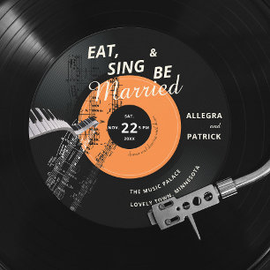 Klavier Vinyl Musikpartitionen als Black Wedding Einladung