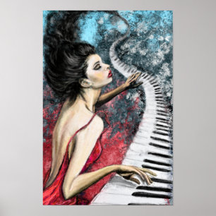 Klavierdame Feeling Music Poster Druck - Malerei