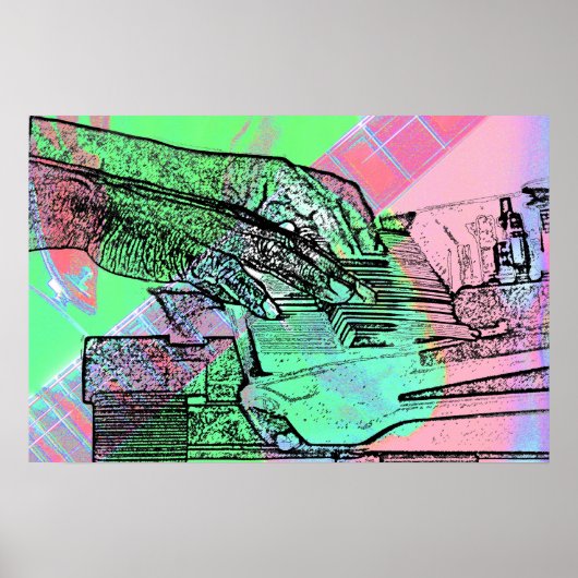 Klavierhand über durchtränkte Gitarre Poster (Vorne)
