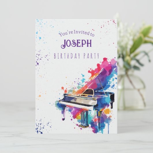 Klavierkunst Geburtstagsparty Einladung (Stehend Vorderseite)