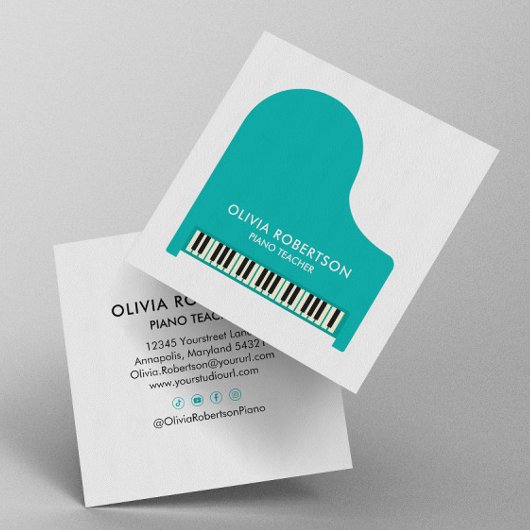 Klavierlehrer, Musikstudio, Klavierlehrer, Pianist Quadratische Visitenkarte