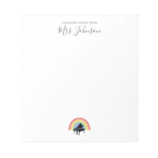 Klavierlehrer Wertschätzung Rainbow Music Notizblock (Vorderseite)