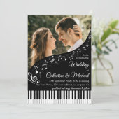 Klaviermusik Schwarz-Weiß-Foto QR-Code Hochzeit Einladung (Stehend Vorderseite)