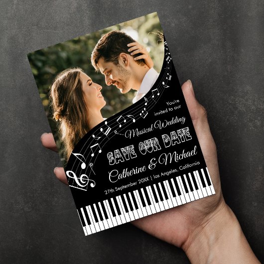 Klaviermusik Schwarz-Weiß-Foto QR-Code Hochzeit Save The Date