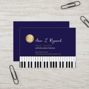 Klaviermusiklehrer tiefblau mit Logo Visitenkarte