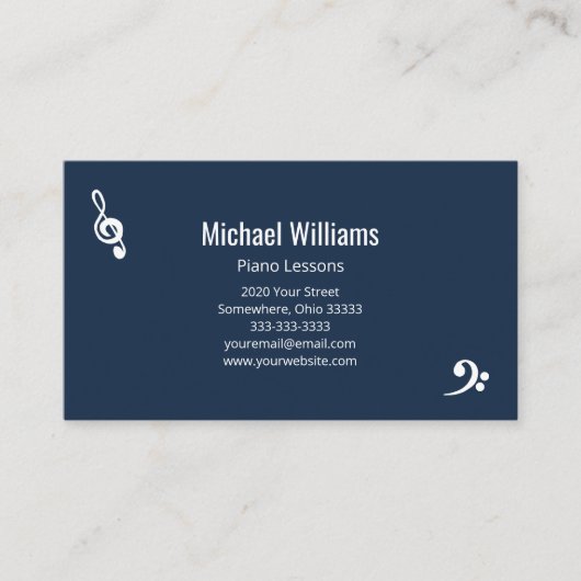 Klaviermusikunterricht QR-Code Navy Blue Visitenkarte (Vorderseite)