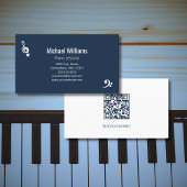 Klaviermusikunterricht QR-Code Navy Blue Visitenkarte