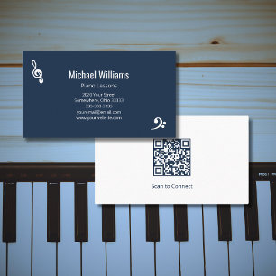 Klaviermusikunterricht QR-Code Navy Blue Visitenkarte