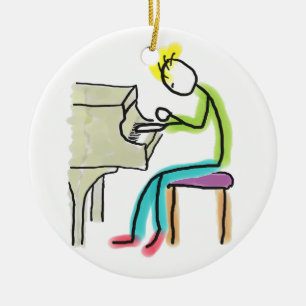 Klavierspielender Stickman Keramik Ornament