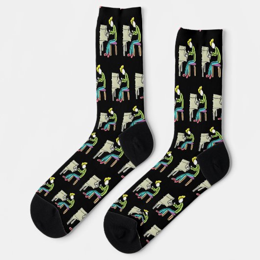 Klavierspielender Stickman Socken (Linkes Detail)