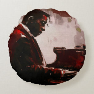 Klavierspieler in der Bar zur späten Stunde Rundes Kissen