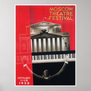 Klavierspieler, Musikfestival Art Deco Vintage Poster