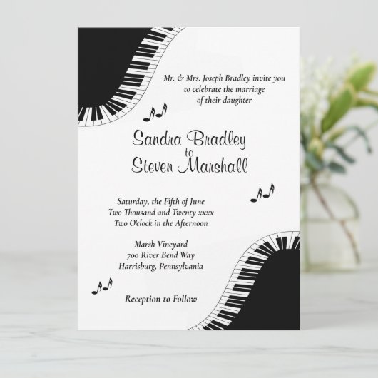 Klaviertastatur Hochzeit Thema Einladung (Stehend Vorderseite)
