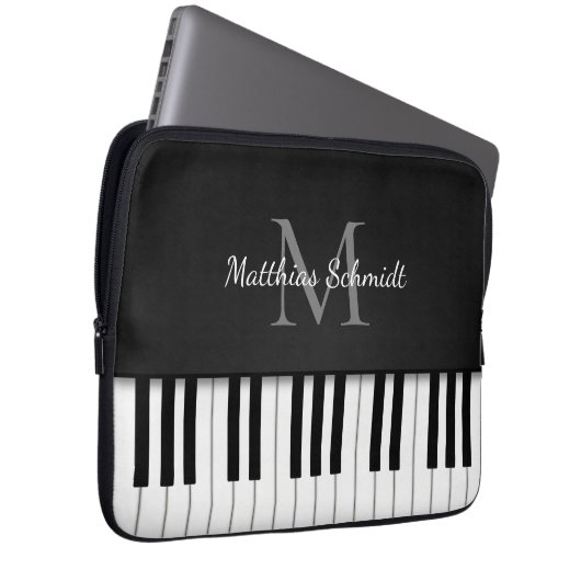 Klaviertastatur Mit Monogramm Personalisiert Black Laptopschutzhülle (Vorne Rechts)