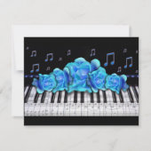 Klaviertastatur Rose Einladung und Musiknote (Vorderseite)