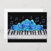 Klaviertastatur Rose Einladung und Musiknote (Vorne/Hinten)
