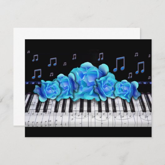 Klaviertastatur Rose Einladung und Musiknote (Vorne/Hinten)