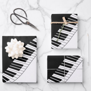 Klaviertastatur Schwarz-Weiß-Musik-Design Geschenkpapier Set