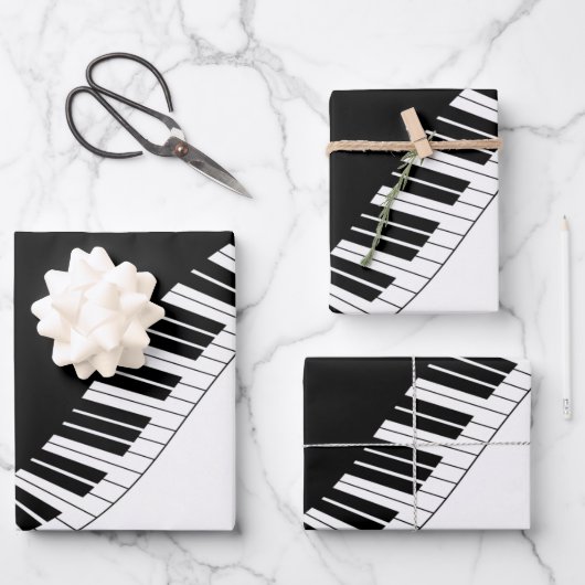 Klaviertastatur Schwarz-Weiß-Musik-Design Geschenkpapier Set (Vorderseite)