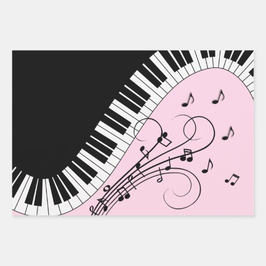 Klaviertastatur Schwarz-Weiß-Musik-Design Rosa Geschenkpapier Set (Vorderseite 2)