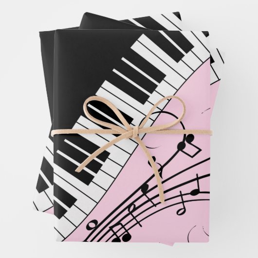 Klaviertastatur Schwarz-Weiß-Musik-Design Rosa Geschenkpapier Set (Beispiel)