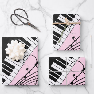Klaviertastatur Schwarz-Weiß-Musik-Design Rosa Geschenkpapier Set