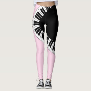 Klaviertastatur Schwarz-Weiß-Musik-Design Rosa Leggings