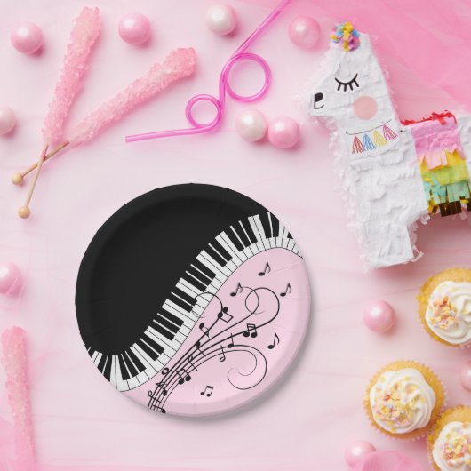 Klaviertastatur Schwarz-Weiß-Musik-Design Rosa Pappteller (Party)