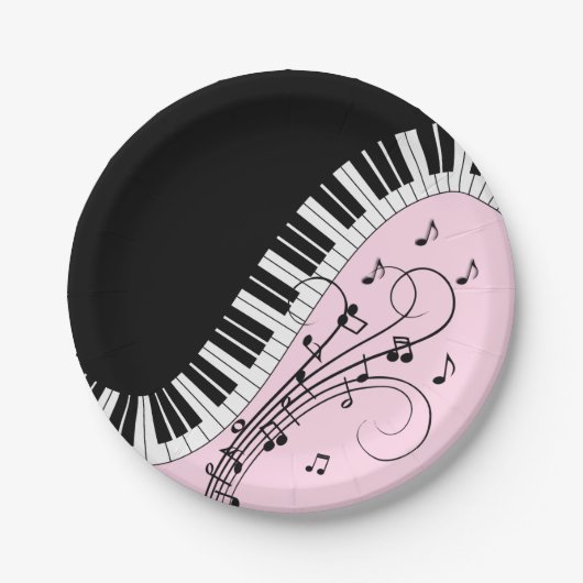 Klaviertastatur Schwarz-Weiß-Musik-Design Rosa Pappteller (Vorderseite)