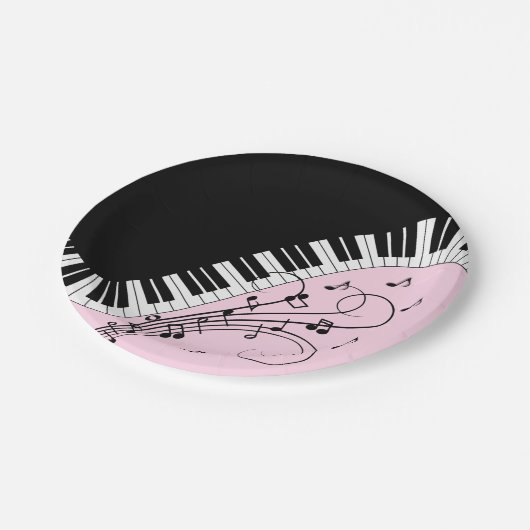 Klaviertastatur Schwarz-Weiß-Musik-Design Rosa Pappteller (Schrägansicht)