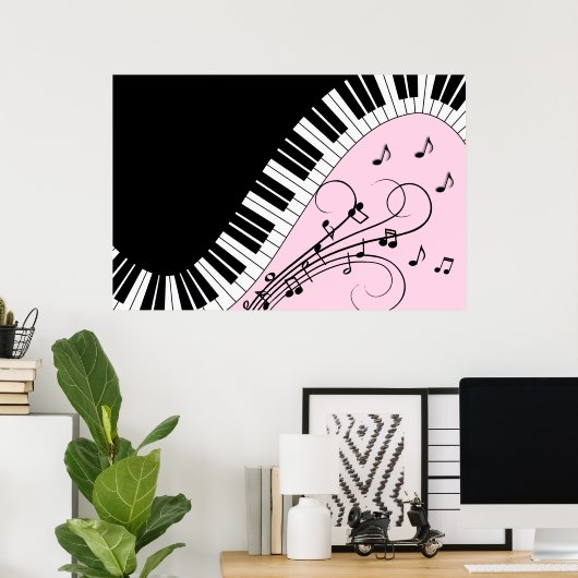 Klaviertastatur Schwarz-Weiß-Musik-Design Rosa Poster (Heimbüro)