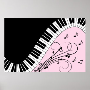 Klaviertastatur Schwarz-Weiß-Musik-Design Rosa Poster