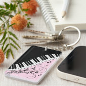Klaviertastatur Schwarz-Weiß-Musik-Design Rosa Schlüsselanhänger (Vorderseite rechts)