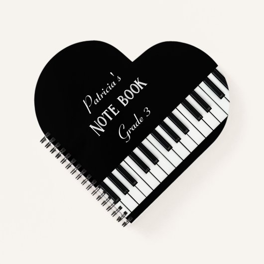 Klaviertastatur und anpassbarer Text schwarz und w Notizblock (Vorderseite)