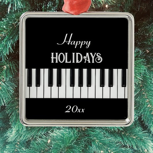 Klaviertastatur und anpassbarer Text schwarz und w Ornament Aus Metall