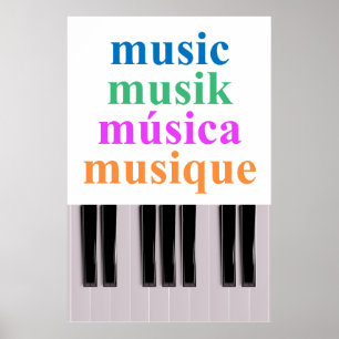 Klaviertastaturmusik Text in mehreren Sprachen Poster