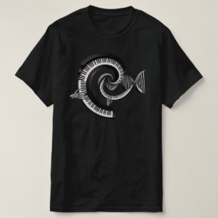 Klaviertasten DNA-Helix Skelett-Hand Kunst-Design T-Shirt