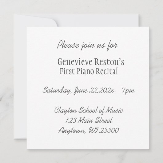 Klaviertasten Einladungen individuell einstellbare (Rückseite)