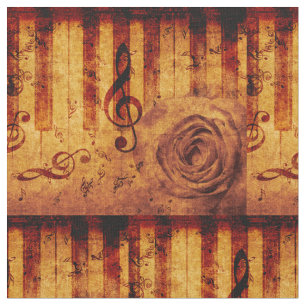 Klaviertasten mit musikalischen Noten und Rose Stoff