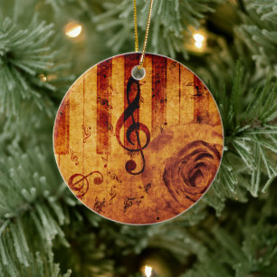 Klaviertasten mit Noten und Rose Keramik Ornament